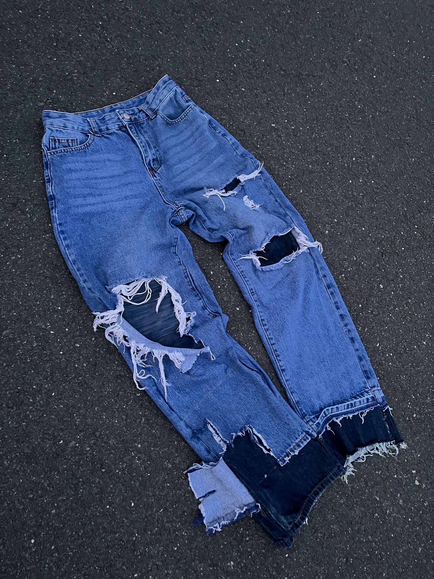 Distressed double layered jeans