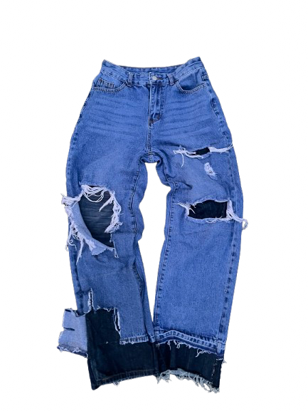 Distressed double layered jeans